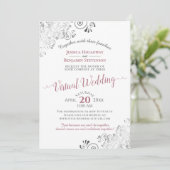 Lacy Silver Dusty Roos & White Virtual Wedding Kaart (Staand voorkant)