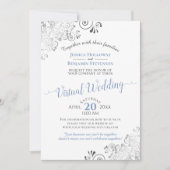 Lacy Silver Elegant Blue & White Virtual Wedding Kaart (Voorkant)