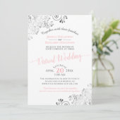 Lacy Silver Elegant Pink & Grey Virtual Wedding Kaart (Staand voorkant)