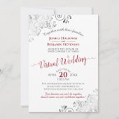 Lacy Silver Elegant Red & White Virtual Wedding Kaart (Voorkant)