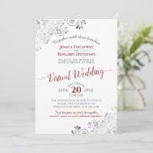 Lacy Silver Elegant Red & White Virtual Wedding Kaart (Staand voorkant)