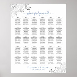 Lacy Silver en Blue 30 tafel-weddenschapstabel Poster