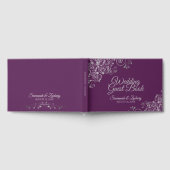 Lacy Silver Filigree Elegant Plum Purple Wedding Gastenboek (Volledig)