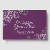 Lacy Silver Filigree Elegant Plum Purple Wedding Gastenboek (Voorkant)