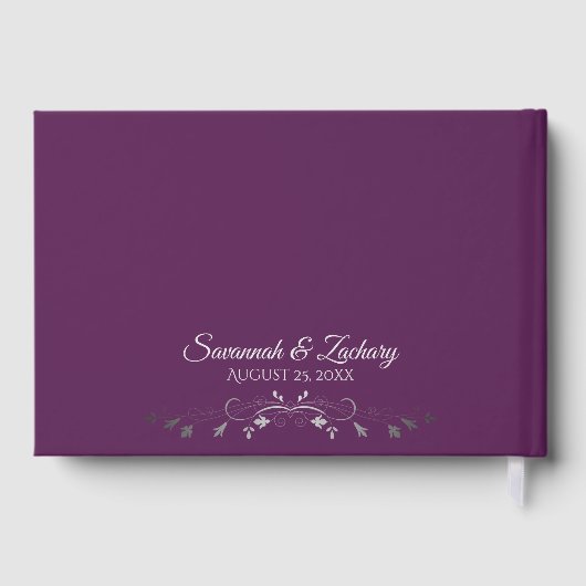 Lacy Silver Filigree Elegant Plum Purple Wedding Gastenboek (Achterkant)