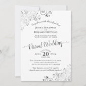 Lacy Silver Grey & White elegant Virtual Wedding Kaart (Voorkant)