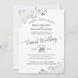 Lacy Silver Grey & White elegant Virtual Wedding Kaart
