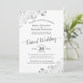 Lacy Silver Grey & White elegant Virtual Wedding Kaart (Staand voorkant)