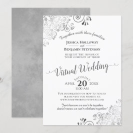 Lacy Silver Grey & White elegant Virtual Wedding Kaart