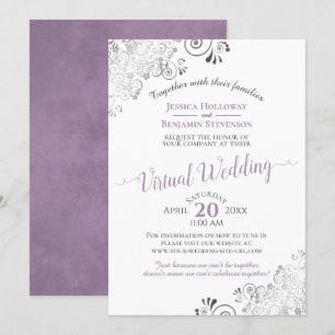 Lacy Silver Lavender & White Virtual Wedding Kaart