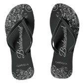 Lacy Silver op zwart Elegant bruidsmeisje bruiloft Teenslippers (Voetbed)