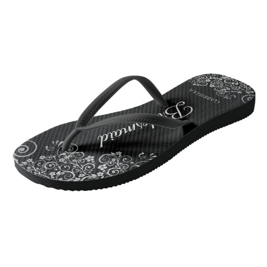 Lacy Silver op zwart Elegant bruidsmeisje bruiloft Teenslippers (Schuin)