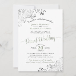 Lacy Silver Sage Green & White Virtual Wedding Kaart