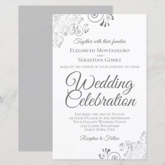 Lacy Silver & White BUDGET Weddenschap Nodig groot (Voorkant / Achterkant)