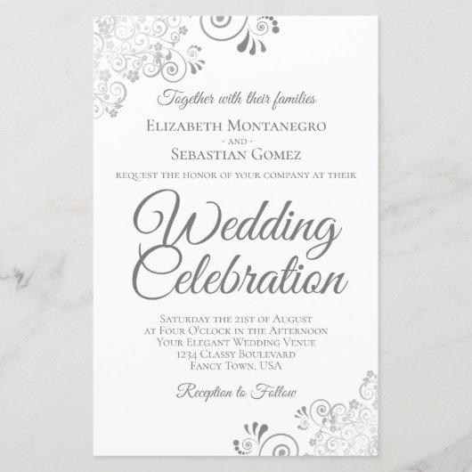 Lacy Silver & White BUDGET Weddenschap Nodig groot (Voorkant)