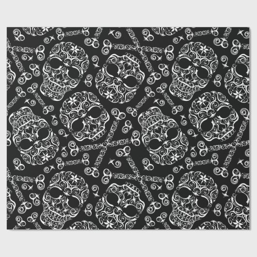 Lacy Skull & Botten Pattern Wrapping Paper I Cadeaupapier (Vlak)