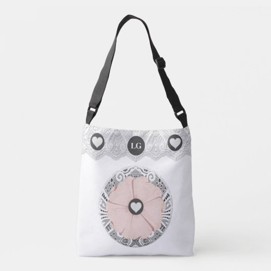  Lacy Soft Pink Floral Canvas tas (Achterkant)