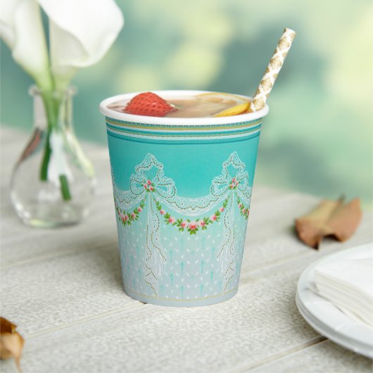 Lacy Swags Bow Knots Roos Garlands Bloemenbruiloft Papieren Bekers (Insitu)