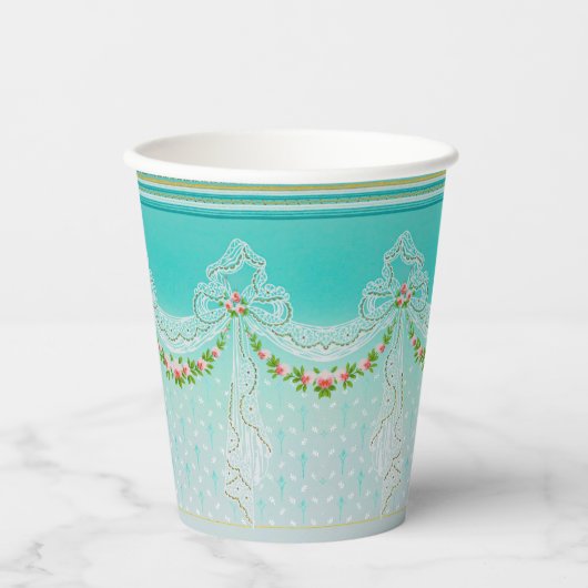 Lacy Swags Bow Knots Roos Garlands Bloemenbruiloft Papieren Bekers (Voorkant)