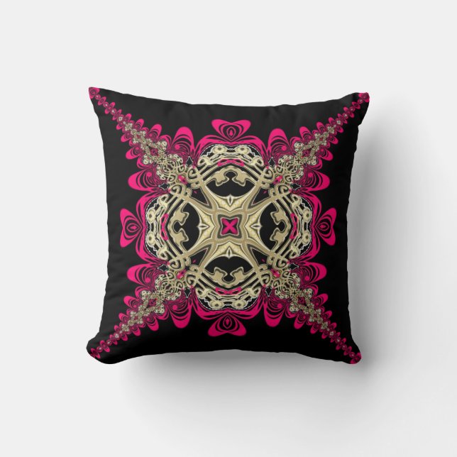 Lacy Sweethearts Hot Pink Black & Gold Big Cushion Kussen (Voorkant)