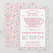 Lacy Teacup Baby shower Roze Tea Party Uitnodiging (Voorkant / Achterkant)