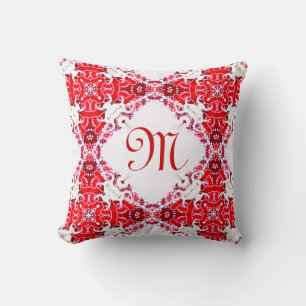 Lacy Tribal Batik Monogram Red White Cushion Kussen