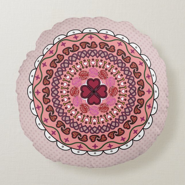Lacy Valentijnsdag Round Pillow Rond Kussen (Voorkant)