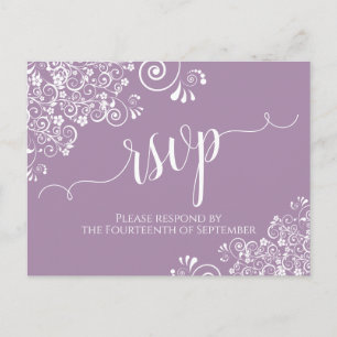 Lacy White Calligraphy Dusty Paars Wedding RSVP Briefkaart