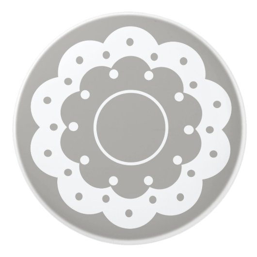 Lacy white cutout, vrolijk, grijs keramische knop (Voorkant)