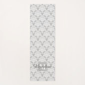 Lacy White Damask op grijs Monogram & Naam Yogamat (Voorkant)