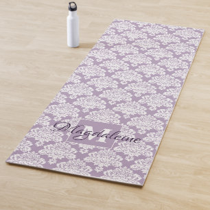Lacy White Damask op Lavendel Monogrammed Yogamat
