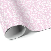 Lacy White Pattern of Leaves op Bord Fondant Pink Cadeaupapier (Rol Hoek)