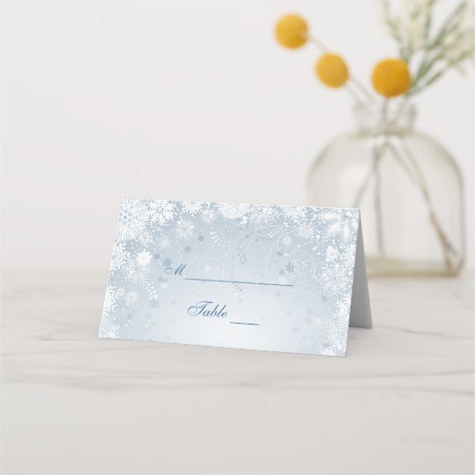 Lacy White Snowflakes op Silver Blue Plaatskaartje (Voorkant)