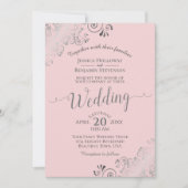 Lacy zilveren franjes elegante roze & grijze bruil kaart (Voorkant)