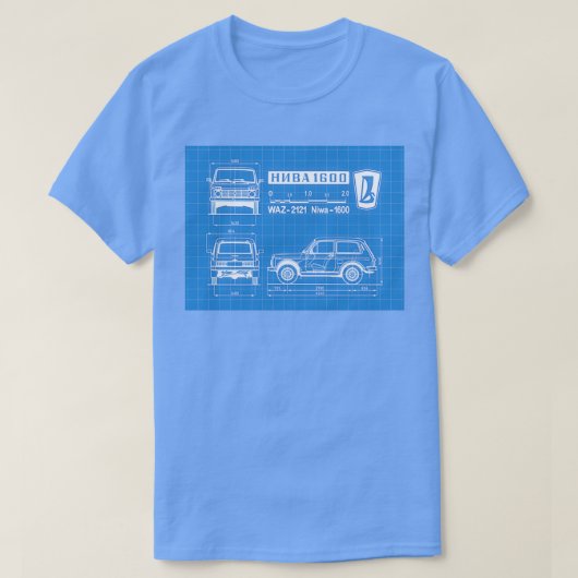 Lada Niva Specificaties Blauwdruk T-shirt (Design voorkant)