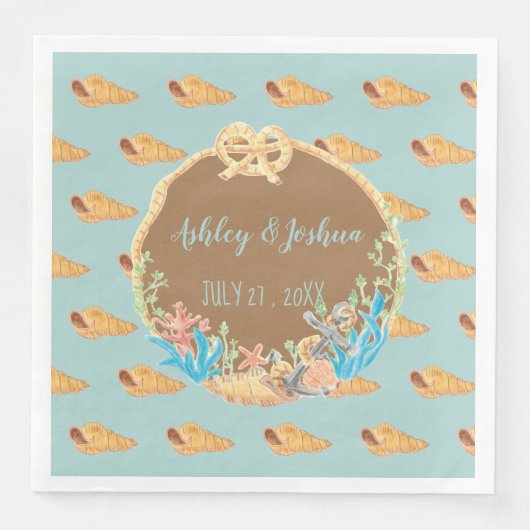 Ladder Hoorn Shell Blauw Retro Trouwpapier Servett Servet (Voorkant)