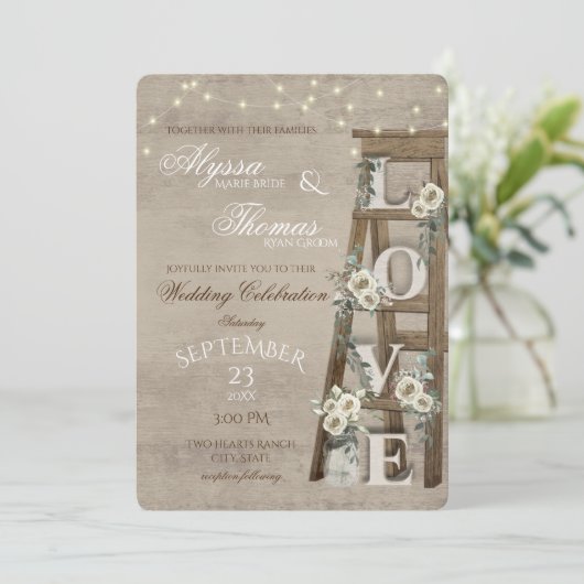  ladder met Antiek witte rozen liefde Kaart (Staand voorkant)