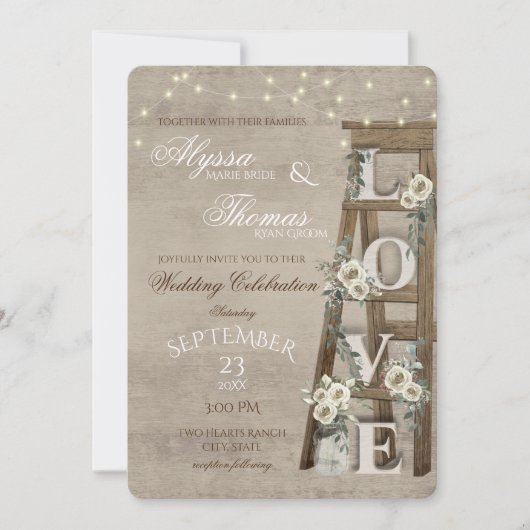  ladder met Antiek witte rozen liefde Kaart (Voorkant)