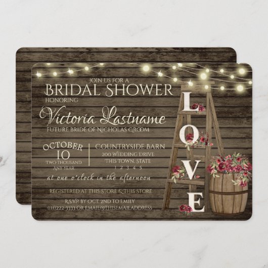 Ladder Wijn Barrel en Roos Rustisch Vrijgezellenfe Kaart (Voorkant / Achterkant)