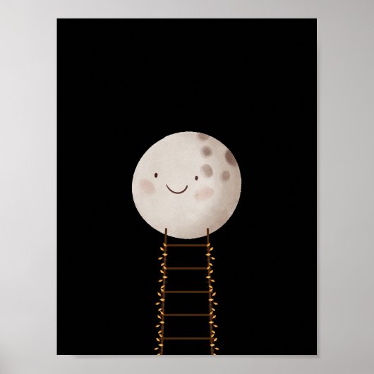 Ladder With Fairy Lights To The Moon Nursery Poster (Voorkant)