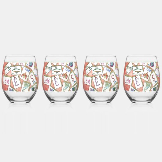 lade met roze tegels wijnglas zonder voet (Voorkant)