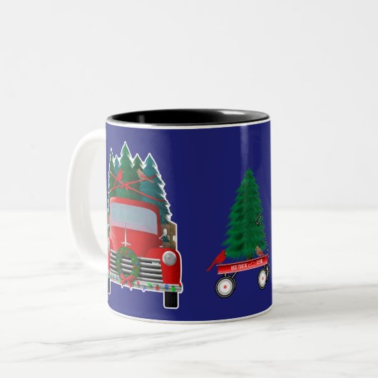 Laden kerstbomen Little Red Truck Tweekleurige Koffiemok (Voorkant links)