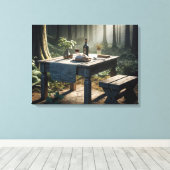 Laden van brood en wijn op de tafel canvas afdruk (Insitu (Houten vloer))