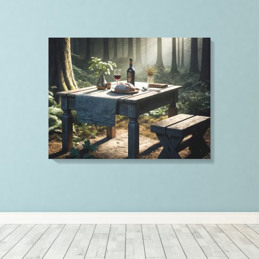 Laden van brood en wijn op de tafel canvas afdruk (Insitu (Houten vloer))