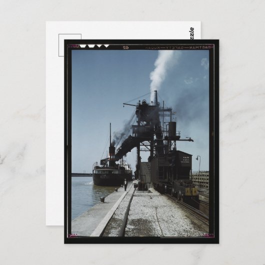 Laden van een meer vrachtschip met kolen, Sandusky Briefkaart (Voorkant / Achterkant)