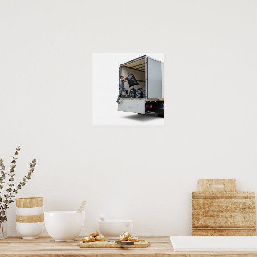 laden van vrachtwagens voor afvalbeheer poster (Keuken)
