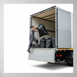 laden van vrachtwagens voor afvalbeheer poster