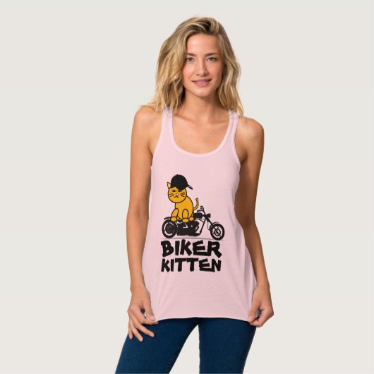 LADIES CAT BIKER KITTEN MOTORCYCLE T-SHIRS TANKTOP (Volledige Voorkant)