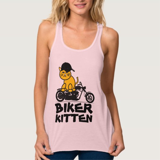 LADIES CAT BIKER KITTEN MOTORCYCLE T-SHIRS TANKTOP (Voorkant)