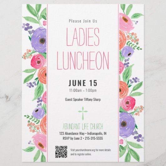 Ladies Church Luncheon Lente Bloemen QR Code Flyer (Voorkant)